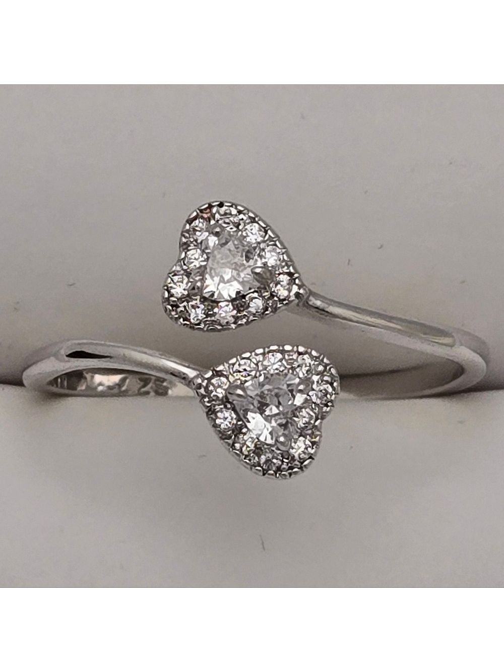 Double Heart Ring Silver Tone Size 7 Adjustable